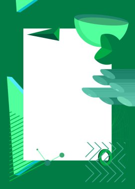 Turkuaz ve yeşil geometrik grafik retro temalı metin için yer var. Minimum geometrik elementler çerçevesi. Reklam için klasik soyut şekiller vektör illüstrasyonuName.