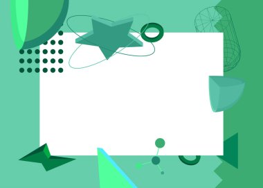 Turkuaz ve yeşil geometrik grafik retro temalı metin için yer var. Minimum geometrik elementler çerçevesi. Reklam için klasik soyut şekiller vektör illüstrasyonuName.