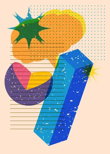 Geometrik şekilli Risograph konuşma balonu. Geometri elemanları ile modayı gösteren riso grafik desen tasarımı nesneleri.