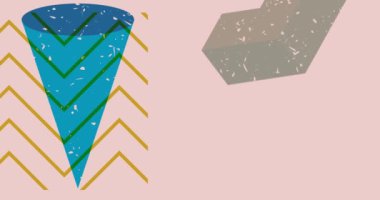 Risograf şekilleri. Geometri elementleri soyut doku. Büyük renkli geometrik animasyon. Moda riso grafik biçimi videosundaki nesne.