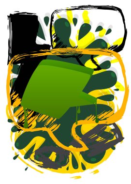 Yeşil, siyah ve sarı graffiti konuşma balonu. Soyut Çağdaş Mesajlaşma tabelası sokak sanatı dekorasyonu, Tartışma simgesi kentsel resim tarzında icra edildi.