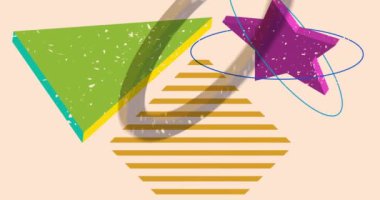 Risograf şekilleri. Geometri elementleri soyut doku. Büyük renkli geometrik animasyon. Moda riso grafik biçimi videosundaki nesne.