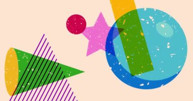 Risograf şekilleri. Geometri elementleri soyut doku. Büyük renkli geometrik animasyon. Moda riso grafik biçimi videosundaki nesne.
