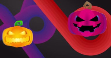 Cadılar Bayramı Jack O 'Lantern ile 70' lerin geçmiş animasyonları. Harika bir balkabağı. 1970 'lerin sanat videosu. Minimalist Vintage tasarımı, eski moda renk çizimi.