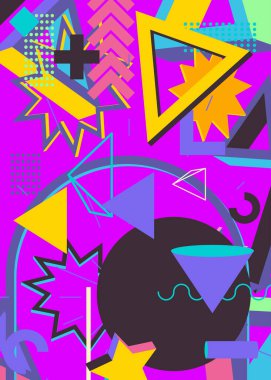 Geometrik grafik retro tema arka planı, kapak. Minimum geometrik elementler poster tasarımı. Poster pankartı için klasik soyut şekiller şablonu.