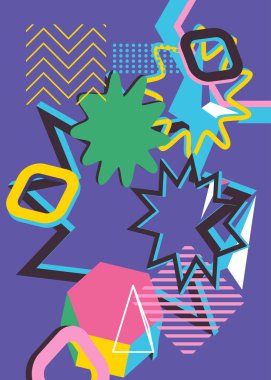 Geometrik grafik retro tema arka planı, kapak. Minimum geometrik elementler poster tasarımı. Poster pankartı için klasik soyut şekiller şablonu.