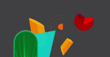 Çok renkli, soyut, basit geometrik şekiller. Meşgul grafik retro tema arkaplan animasyonu. En az meşgul geometrik ögeler videosu.