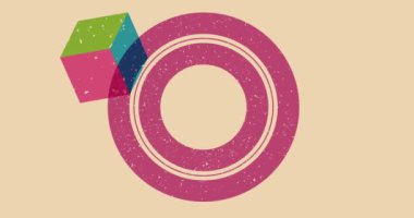 Risograf şekilleri. Geometri elementleri soyut doku. Büyük renkli geometrik animasyon. Moda riso grafik biçimi videosundaki nesne.