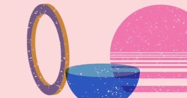 Risograph objesi şekilleri. Geometri elementleri soyut doku. Büyük renkli geometrik animasyon. Moda riso grafik biçimi videosu.