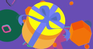 Hediye kutusu geometrik grafik retro tatil temalı arka plan videosu. Minimum geometrik elementler animasyonu. Klasik soyut şekiller reklam için resimleme.