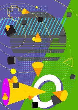 Geometrik grafik retro tema kapağı. Minimum geometrik elementler poster tasarımı. Poster pankartı için klasik soyut şekiller şablonu.