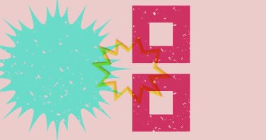 Risograph tarzı Nesne şekilleri. Geometri elementleri soyut doku. Büyük renkli geometrik animasyon. Moda riso grafik videosu.