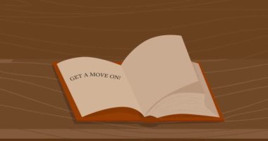 Kıpırdayın! Kitap arkaplanlı kelime, çizgi film animasyonu.