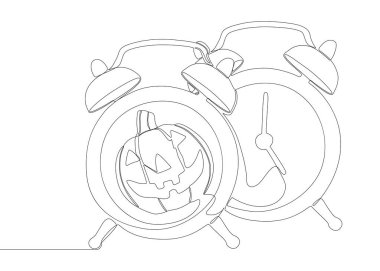 Cadılar bayramı balkabağı Jack O 'Lantern ile aralıksız bir çalar saat hattı. İnce Çizgi Çizimi Vektör Konsepti. Contour Yaratıcı Fikirler Çiziyor.