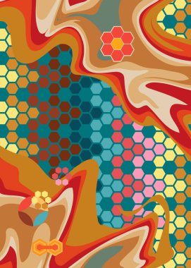 Geçmişe dönük 70 'ler. Harika 1970 'lerin soyut sanat şablonu. Minimalist çizgili tasarım posteri. Eski moda gökkuşağı renkli sanat eserleri.