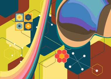 Geçmişe dönük 70 'ler. Harika 1970 'lerin soyut sanat şablonu. Minimalist çizgili tasarım posteri. Eski moda gökkuşağı renkli sanat eserleri.