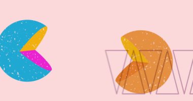 Risograph objesi şekilleri. Geometri elementleri soyut doku. Büyük renkli geometrik animasyon. Moda riso grafik biçimi videosu.