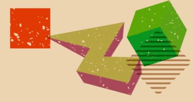 Risograf şekilleri. Geometri elementleri soyut doku. Büyük renkli geometrik animasyon. Moda riso grafik biçimi videosundaki nesne.