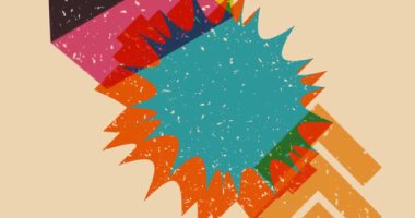 Risograf şekilleri. Geometri elementleri soyut doku. Büyük renkli geometrik animasyon. Moda riso grafik biçimi videosundaki nesne.
