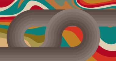 70 'lerin arka plan animasyonu. Harika 1970 'lerin sanat videosu. Minimalist çizgili tasarım sahnesi. Eski moda gökkuşağı renkli sanat eserleri.