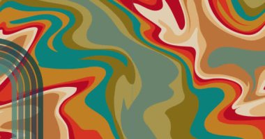 70 'lerin arka plan animasyonu. Harika 1970 'lerin sanat videosu. Minimalist çizgili tasarım sahnesi. Eski moda gökkuşağı renkli sanat eserleri.