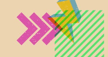 Risograph tarzı Nesne şekilleri. Geometri elementleri soyut doku. Büyük renkli geometrik animasyon. Moda riso grafik videosu.