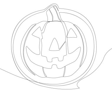 Cadılar Bayramı balkabağıyla aralıksız bir konuşma cümlesi. İnce Çizgili Jack O 'Lantern Illustration vektör konsepti. Contour Yaratıcı Fikirler Çiziyor.