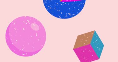 Risograf şekilleri. Geometri elementleri soyut doku. Büyük renkli geometrik animasyon. Moda riso grafik biçimi videosundaki nesne.