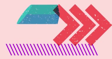 Risograf şekilleri. Geometri elementleri soyut doku. Büyük renkli geometrik animasyon. Moda riso grafik biçimi videosundaki nesne.