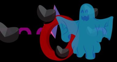 Cadılar Bayramı Hayaleti geometrik grafik retro temalı arka plan. Asgari tatil geometrik elementleri. Klasik soyut şekiller vektör illüstrasyonu.