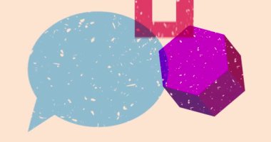 Geometrik şekilli Risograph konuşma balonu animasyonu. Moda riso grafik tasarım videosunda nesne taşınıyor.