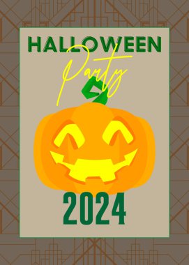 Halloween poster. Banner template for 2024 October Holiday event. Design with Jack O' Lantern pumpkin. Social media post for invitation. clipart