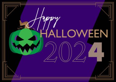 Halloween poster. Banner template for 2024 October Holiday event. Design with Jack O' Lantern pumpkin. Social media post for invitation. clipart