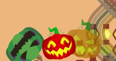 Jack O 'Lantern ile 70' lerin gerideki animasyonları. 1970 'lerin Cadılar Bayramı balkabağı sanat videosu. Minimalist Vintage tasarımı, eski moda renk çizimi.