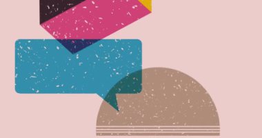 Geometrik şekilli Risograph konuşma balonu animasyonu. Moda riso grafik tasarım videosunda nesne taşınıyor.