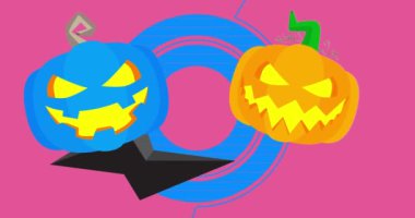 Cadılar Bayramı Jack O 'Lantern balkabağı geometrik grafik retro temalı arka plan. Minimum geometrik animasyon. Klasik soyut şekiller video illüstrasyonuName.