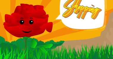 Alışveriş Metniyle Çiçek Çayırı. Yaban çiçeği çizgi filmi animasyonu.