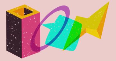 Geometrik şekilli Risograph konuşma balonu animasyonu. Moda riso grafik tasarım videosunda nesne taşınıyor.