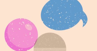Geometrik şekilli Risograph konuşma balonu animasyonu. Moda riso grafik tasarım videosunda nesne taşınıyor.