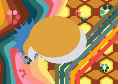 Retro 70 'lerin Konuşma Baloncuğu ile Geçmişi. Harika İletişim 1970 'lerin sanat şablonu. Minimalist Vintage tasarım posteri. Eski moda renkli sanat eserleri.