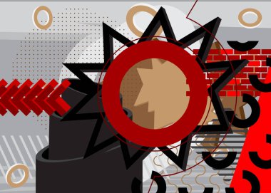 Geometrik grafik retro tema kapağı. Minimum geometrik elementler poster tasarımı. Poster pankartı için klasik soyut şekiller şablonu.