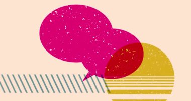 Geometrik şekilli Risograph konuşma balonu animasyonu. Moda riso grafik tasarım videosunda nesne taşınıyor.