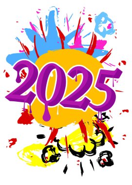 2025 Graffiti etiketi. Soyut modern sokak sanatı dekorasyonu kentsel resim tarzında gerçekleştirildi.