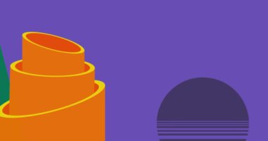 Basit soyut geometrik şekiller. Çoklu renkli grafiksel retro tema arkaplan animasyonu. En az meşgul geometrik ögeler videosu.