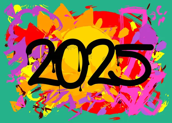 2025 Graffiti etiketi. Soyut modern sokak sanatı dekorasyonu kentsel resim tarzında gerçekleştirildi.