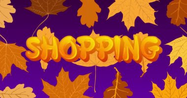 Alışveriş metniyle sonbahar yaprakları. Canlandırılmış Hareketli Resim.