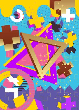 Yoğun geometrik grafik retro tema kapağı. Minimum geometrik elementler poster tasarımı. Poster pankartı için klasik soyut şekiller şablonu.
