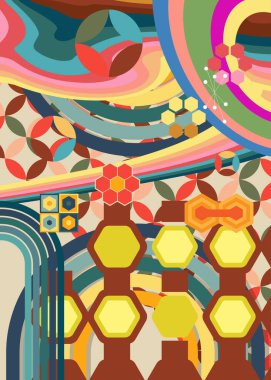 Geçmişe dönük 70 'ler. Harika 1970 'lerin soyut sanat şablonu. Minimalist çizgili tasarım posteri. Eski moda gökkuşağı renkli sanat eserleri.