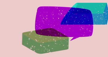 Geometrik şekilli Risograph konuşma balonu animasyonu. Moda riso grafik tasarım videosunda nesne taşınıyor.