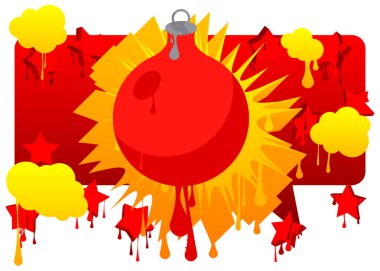 Konuşma balonlu Noel süslemesi grafitisi. Soyut modern Messaging tabela sokak sanat dekorasyonu, kentsel boyama tarzında gerçekleştirildi.